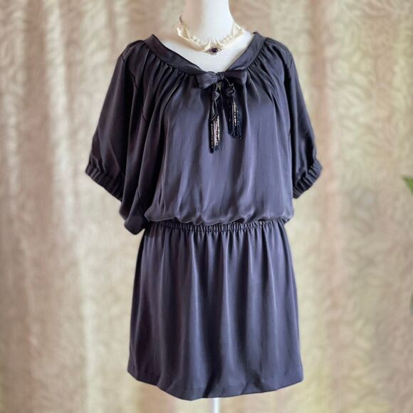 NWOT‎ Rebecca Taylor 100% Silk Gray Boho Mini Dress with Tassel Detail Size 6 - Picture 1 of 8